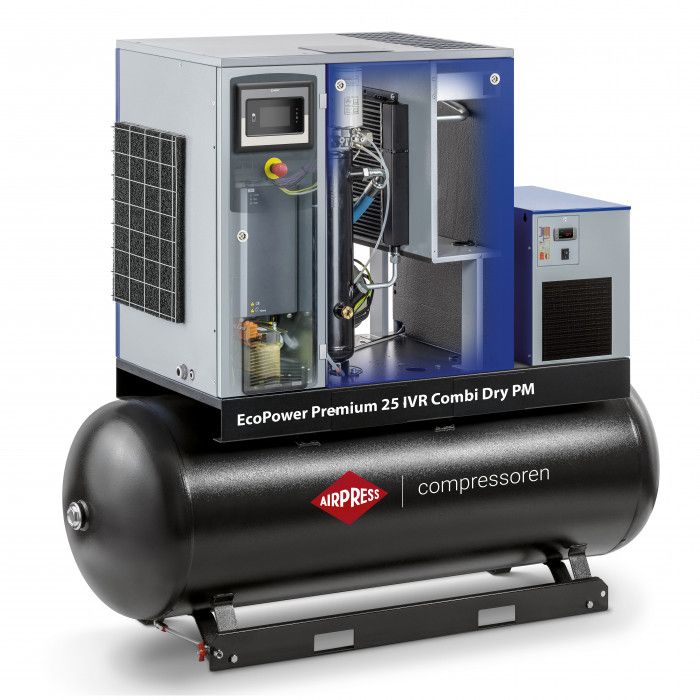 Screw compressor EcoPower Premium 25D IVR Combi Dry PM 13 bar 25 HP/18.5 kW 672 - 3503 l/min 500 l