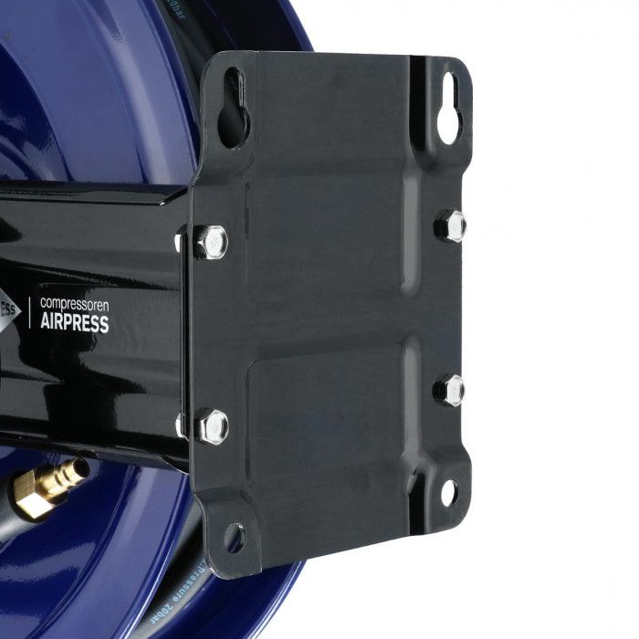 Air hose reel wall mounting 20 bar 20 m 3/8" 16 x 10 mm with swivel arm and set of plug-in nipples and universal quick coupling
