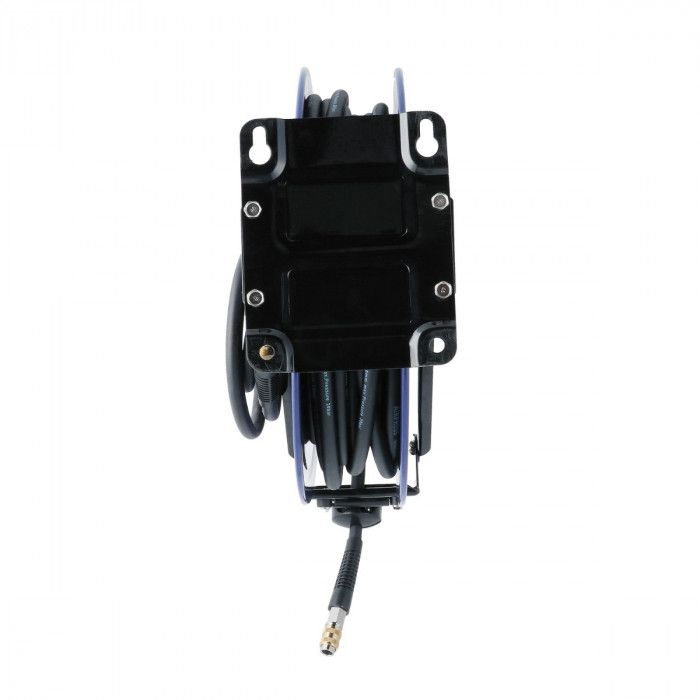 Air hose reel wall mounting 20 bar 20 m 3/8" 16 x 10 mm with swivel arm and set of plug-in nipples and universal quick coupling