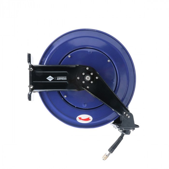 Air hose reel wall mounting 20 bar 20 m 3/8" 16 x 10 mm with swivel arm and set of plug-in nipples and universal quick coupling