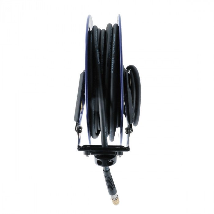 Air hose reel wall mounting 20 bar 20 m 3/8" 16 x 10 mm with swivel arm and set of plug-in nipples and universal quick coupling