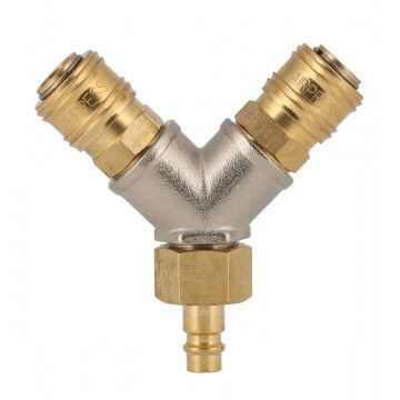 Y-Piece coupling 1/2"  2x female euro couplings and male euro plug-in nipple