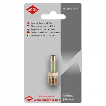 Air hose tail 6 mm x 1/4" male