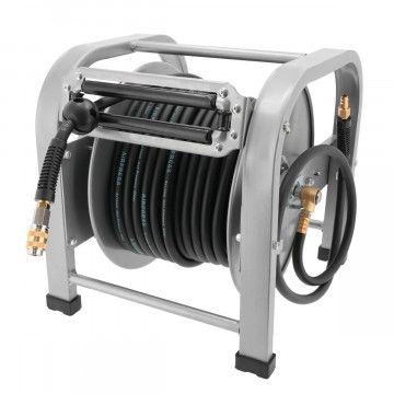 Air hose reel 20 bar 30 m 1/4" 16 x 10 mm self-rolling floor model rubber